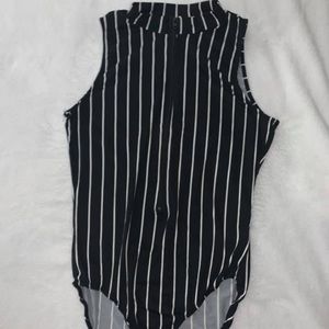 Zipper striped bodysuit - M